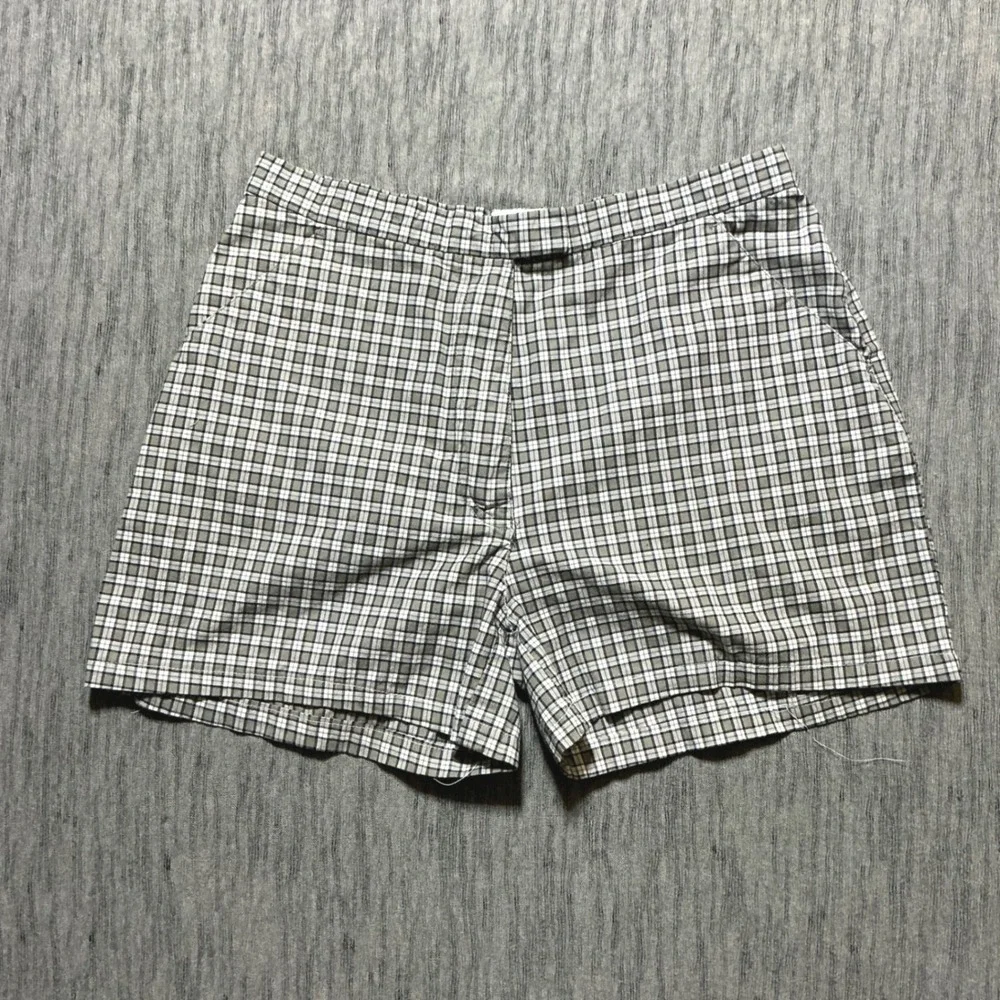 Adidas Vintage Plaid Golf Shorts Tan White Black Checkered Women 14/14